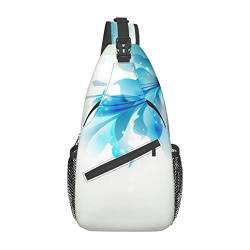 Blaue Farbtöne, Blumen, kleines Boot auf dem Wasser, Schultertasche, Schulterrucksack, Brusttasche, lässiger Umhängetasche, Tagesrucksack für Damen und Herren, Wandern, Reisen von IUBBKI