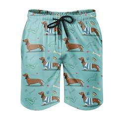 IUBBKI Herren-Badehose mit Dackel-Hund, schnell trocknende Badeshorts mit Netzfutter und Taschen, Vintage-Sportbekleidung von IUBBKI