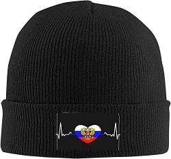 IUBBKI Wappen von Russland Flagge von Russland Herzschlag Beanie Mütze Strickmütze Mütze Wärme für Männer Frauen Mütze von IUBBKI