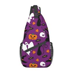 Lila Halloween-Horror-Sommer- und Strand-Umhängetasche, Schulterrucksack, Brusttasche, lässiger Umhängetasche, Tagesrucksack für Damen und Herren, Wandern, Reisen von IUBBKI