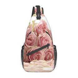 Rosa Rosen Sommer- und Strand-Umhängetasche, Schulterrucksack, Brusttasche, lässiger Umhängetasche, Tagesrucksack für Damen und Herren, Wandern, Reisen von IUBBKI