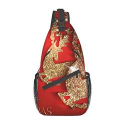 Sling-Tasche „Merry Christmas Elephant Art On Wood“, Schulterrucksack, Brusttasche, lässiger Umhängetasche, Tagesrucksack für Damen und Herren, Wandern, Reisen von IUBBKI