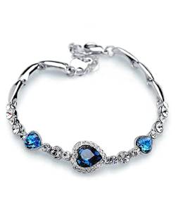 IUDWCG 1 Pcs Ozean-Herz-Kristallarmband, blaue Liebes-Strass-Armband, platinierte Halskette Modeschmuck Mädchen, Symbol der reinen Liebe von IUDWCG