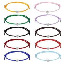 IUDWCG 12 Pcs Lucky Peach Herz Armband Herz Freundschaftsarmband, Herz Seil Armband filigrane Herz Armband Größe einstellbar Herz Armband für weibliche Mädchen von IUDWCG