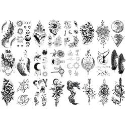 IUDWCG 30 Pcs Schwarz und weiß temporäre Tattoo Frau Mann gefälschte Tattoo Aufkleber Gesicht Hals Arm Kind Tattoo temporäre Blume Stern Tattoo Kit Junge Mädchen Tattoo Aufkleber auf der Haut von IUDWCG