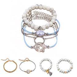 IUDWCG 9 Pcs Armband mit Quaste weißer Marmor Armband-Set herzförmigen Armband einstellbar Perlen Armband für Frauen und Mädchen von IUDWCG