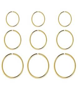 IUDWCG 9 Stück Edelstahl Nasenring Ring nahtlose runde Ohrringe durchbohrte Ohrringe Schmuck 3 Größen (Gold) von IUDWCG