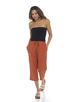 IUEG LIMITED Damen Frauen 3-4 Länge Leinen Hose mit Gummizug Taille Comfy Capri Modern Regular in Schwarz Weiß Khaki Navy, Orange, 48 Kurz von IUEG LIMITED