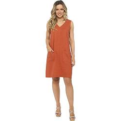 IUEG Leinen-Sommerkleider mit V-Ausschnitt für Damen, Freizeitkleidung für Damen, Shift und Urlaub, Sommer, lässig, Leinen, Midi-Kleider, Größe 38-54, Orange, 44 von IUEG LIMITED