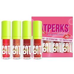 4 Farben Fettöl Lip Drip Lippenöl Lippenglasur Feuchtigkeitsspendendes Lippenglühöl Großer Bürstenkopf Feuchtigkeitsspendender Lipgloss Glänzend transparent Getöntes aufpolsterndes (B, One Size) von IUNSER