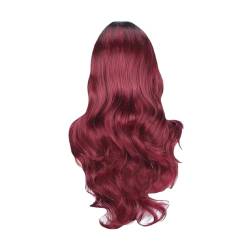 Farbverlauf weinrote Party-Perücken, langes lockiges Haar, natürliche lange Perücke, synthetisches welliges Haar, Damen-Perücke Kurze Braune Perücke Cosplay (Red, One Size) von IUNSER