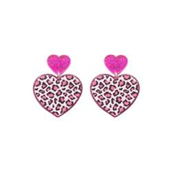 Persönlichkeit Herzform Leopard Charm Ohrstecker für Frauen Mädchen Acryl Statement Ohrringe Trendige Valentinstag Ohrringe Echt Perlen Ohrringe (Pink, One Size) von IUNSER