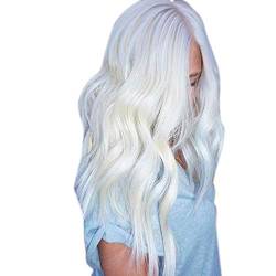 Volles langes synthetisches Haar-Wärme-Frauen-weiße Front-gewellte natürliche Perücke-lockige Perückenperücke Zopf Extension Blond (white, One Size) von IUNSER
