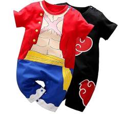 IURNXB 2 Stücke Baby Strampler Jungen Mädchen Süße Neugeborene Kleinkind Baumwolle Säugling Onesie Cartoon Cosplay Kleidung (Rot/Schwarz, 3-6 Monate) von IURNXB