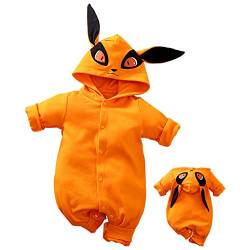 IURNXB Neugeborener Reißverschluss Strumpfhose mit Kapuzen Jumpsuit Print Stilvolle Babykleidung Fox Design (Orange, 12-24 Monate) von IURNXB
