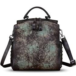 Echtleder-Rucksack für Damen umwandelbare Umhängetasche Vintage-Rucksack lässige Rückentasche Tagesrucksack W8269 (Mehrfarbig2) von IVTG