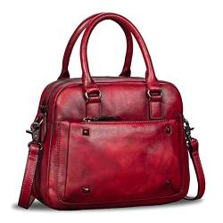 IVTG Lederhandtasche Damen Umhängetasche Elegante Umhängetasche Henkeltasche Jahrgang Ledertasche Henkeltasche A596 (Rot) von IVTG