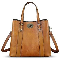 IVTG Lederhandtasche Damen Umhängetasche Elegante Umhängetasche Henkeltasche Jahrgang Ledertasche Henkeltasche Damen Leder Tote A826 (Braun) von IVTG