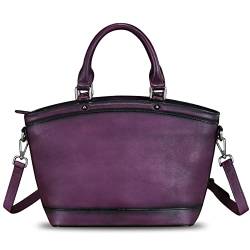 IVTG Lederhandtasche Damen Umhängetasche Elegante Umhängetasche Henkeltasche Jahrgang Ledertasche Henkeltasche Damen Leder Tote F8439 (Violett) von IVTG