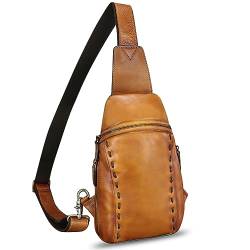 IVTG Sling Bag Echtes Leder Umhängetasche Brusttasche Casual Crossbody Side Bag Echtleder Brusttasche Brustbeutel Schultertasche Schulter Für Wandern 958 (Braun) von IVTG