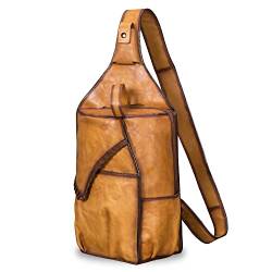 IVTG Sling Bag Echtes Leder Umhängetasche Brusttasche Crossbody Side Bag Echtleder Brusttasche Brustbeutel Schultertasche Schulter 0990 (Braun) von IVTG