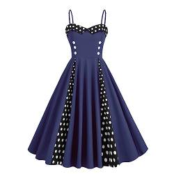 Damen 50er 60er Vintage ärmelloses Cocktailkleid Swing Kleid 1950er Jahre Polka Dot Floral Audrey Rockabilly Abschlussball Party Kleid mit Gürtel, Marineblau-gepunktet, XX-Large von IWEMEK