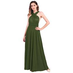 Damen Frauen Multi-tragen Kreuz Halfter Abendkleid Brautjungfer Langes Kleid Multiway-Kleid V-Ausschnitt Rückenfrei Maxikleid Sommerkleider Strandkleid Cocktailkleid Partykleid Waldgrün 38 von IWEMEK