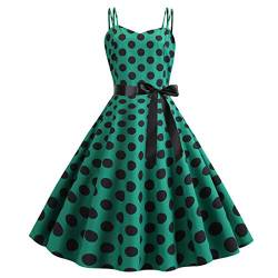 Damen Vintage Polka Dot 1950er Rockabilly Neckholder Audrey Kleid Retro Floral Abend Cocktail Swing Kleid, Cami#grün, Klein von IWEMEK