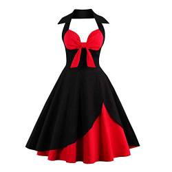 Damen Vintage Polka Dot 1950er Rockabilly Neckholder Audrey Kleid Retro Floral Abend Cocktail Swing Kleid, schwarz / rot, 4X-Groß von IWEMEK