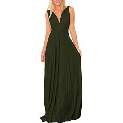 Frauen Transformator Abend Lange Prom Kleid Multi-Way Wrap Cabrio Bodenlänge Hochzeit Halfter Maxi Kleid Hohe Elastizität, Grün (Army Green), Groß von IWEMEK