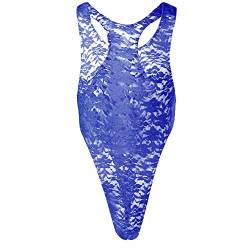 Herren Spitzenbody Rückenfrei Einteiler Stringbody Bodysuit Männerbody Overall Reizwäsche Männer Body Spitze Unterwäsche Shirt Tops Unterhemd Blau XXL von IWEMEK