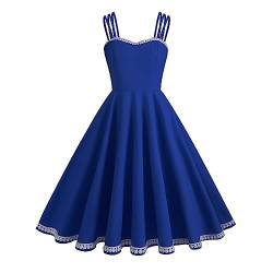 IWEMEK 1950er Rosa Plaid Kleid für Damen Rosa Gingham Kleid 50er Jahre Pin Up Kleider Frauen Rosa Kariertes Kleid Vintage Rockabilly Kleider, Königsblau-Cami, Klein von IWEMEK