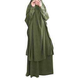 IWEMEK Abaya Muslim Damen Muslimische Kleider Gebetskleidung Frauen Jilbab Khimar Kaftan Kleid Voller Länge Hijab + Rock 2 Teilig Set Islamischer Afghanische Dubai Türkei Ramadan Grün Einheitsgröße von IWEMEK