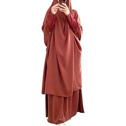 IWEMEK Abaya Muslim Damen Muslimische Kleider Gebetskleidung Frauen Jilbab Khimar Kaftan Kleid Voller Länge Hijab + Rock 2 Teilig Set Islamischer Afghanische Dubai Türkei Ramadan Orange Einheitsgröße von IWEMEK