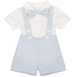 IWEMEK Baby Jungen formeller Anzug 1. 2. Geburtstag Kuchen Smash Kostüm Kleinkind Strapsen Gentleman Outfits Säugling Strampler Kurze Hose Fliege Smoking Kleidung für Neugeborene Taufe Hellblau 12-18 von IWEMEK