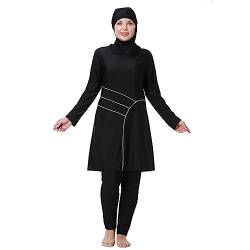 IWEMEK Burkini Damen Muslim Große Größen 3tlg Set Rash Guard Langarm Ganzkörper Schwimmanzug Schwimmkleid + Schwimmhose + Hijab Badeanzug Islamische Schwimmkleidung UV Schutz Schwarz 02 3XL von IWEMEK