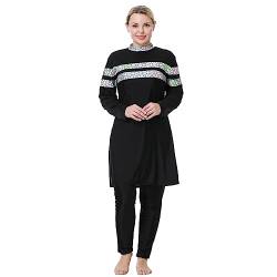 IWEMEK Burkini Damen Muslim Große Größen 3tlg Set Rash Guard Langarm Ganzkörper Schwimmanzug Schwimmkleid + Schwimmhose + Hijab Badeanzug Islamische Schwimmkleidung UV Schutz Schwarz 03 3XL von IWEMEK