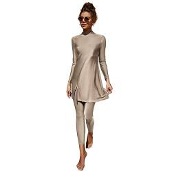 IWEMEK Damen Burkini Dezente Bademode Rash Guard Langarm Badeanzug Badekleid Top + Hose Ganzkörper Badeanzüge Mittlerer Osten Arabisch Islamische Strandbekleidung Aprikose 01 L von IWEMEK