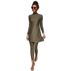 IWEMEK Damen Burkini Dezente Bademode Rash Guard Langarm Badeanzug Badekleid Top + Hose Ganzkörper Badeanzüge Mittlerer Osten Arabisch Islamische Strandbekleidung Bräunlich Grün 02 M von IWEMEK