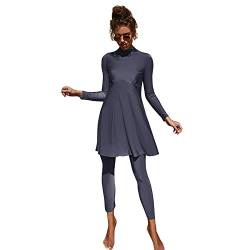 IWEMEK Damen Burkini Dezente Bademode Rash Guard Langarm Badeanzug Badekleid Top + Hose Ganzkörper Badeanzüge Mittlerer Osten Arabisch Islamische Strandbekleidung Grau Blau 01 M von IWEMEK