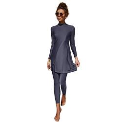 IWEMEK Damen Burkini Dezente Bademode Rash Guard Langarm Badeanzug Badekleid Top + Hose Ganzkörper Badeanzüge Mittlerer Osten Arabisch Islamische Strandbekleidung Grau Blau 02 M von IWEMEK