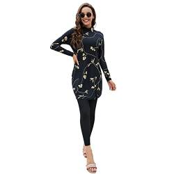 IWEMEK Damen Burkini Dezente Bademode Rash Guard Langarm Badeanzug Badekleid Top + Hose Ganzkörper Badeanzüge Mittlerer Osten Arabisch Islamische Strandbekleidung Schwarz 02 M von IWEMEK