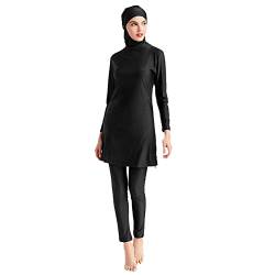 IWEMEK Damen Ganzkörper Burkini Badeanzüge Bescheidene Muslimische Bademode Solide Langarm Schwimmen Top + Hose + Hijab 3tlg Islamischer Badeanzug Arabisch Beachwear Schwarz 2XL von IWEMEK