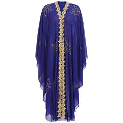 IWEMEK Frauen Offene Vorderseite Lose Fit Batwing Langarm Abaya Dubai Kaftan Türkisch Muslim Hijab Kleid Cardigan Chiffon Kapuze Afrikanische Abendkleider Hot Drilling Maxi Kimono Robe, blau, One size von IWEMEK