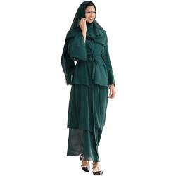 IWEMEK Gebetskleidung für Frauen Offene Front Abaya Muslim Damen Kaftan Cardigan Chiffon Lang Gestuftes Kleid + Hijab Kopftuch Islamische Dubai Arabisch Kleider Gebetskleid Dunkelgrün XXL von IWEMEK