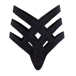 IWEMEK Herren Bandage Strings Höschen Reizwäsche Enhance Pouch Slips Sexy Hollow Out G-String Bikini Briefs Thongs Erotik Männer Unterwäsche Ouvert Tanga Unterhose Dessous Sissy Lingerie Schwarz 2XL von IWEMEK