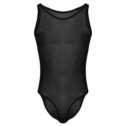 IWEMEK Herren Bodys Sexy Dessous Sportbody Racerback Unterhemden Transparent Netz Männer Unterwäsche Stringbody Muskel Shirt Badeanzug Bodysuit Schwarz M von IWEMEK