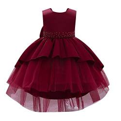 IWEMEK Kinder Baby Mädchen Ärmellos High Low Satin Tüll Abendkleid Bowknot Prinzessin Kleid Blumenmädchen Brautjungfer Brautkleider Kommunion Geburtstagsfeier Ballkleid Weinrot 4-5 Jahre von IWEMEK