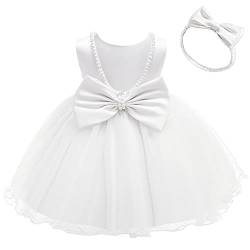 IWEMEK Kinder Baby Mädchen Perlen Rückenfrei Bowknot Tutu Prinzessin Kleid + Stirnband Ärmelloses Geburtstag Taufe Erstkommunion Kleid Blumenmädchen Brautjungfer Hochzeit Party Abschlussball Kleider, von IWEMEK