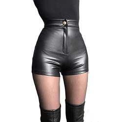 IWEMEK Kurze Lederhose Damen Schwarz High Waist PU Ledershorts Rave Pole Dance Booty Shorts Party Outfit Nachtclub Gothic Kurze Hose Lackhose Hotpants Sexy Clubwear Schwarz 09 L von IWEMEK